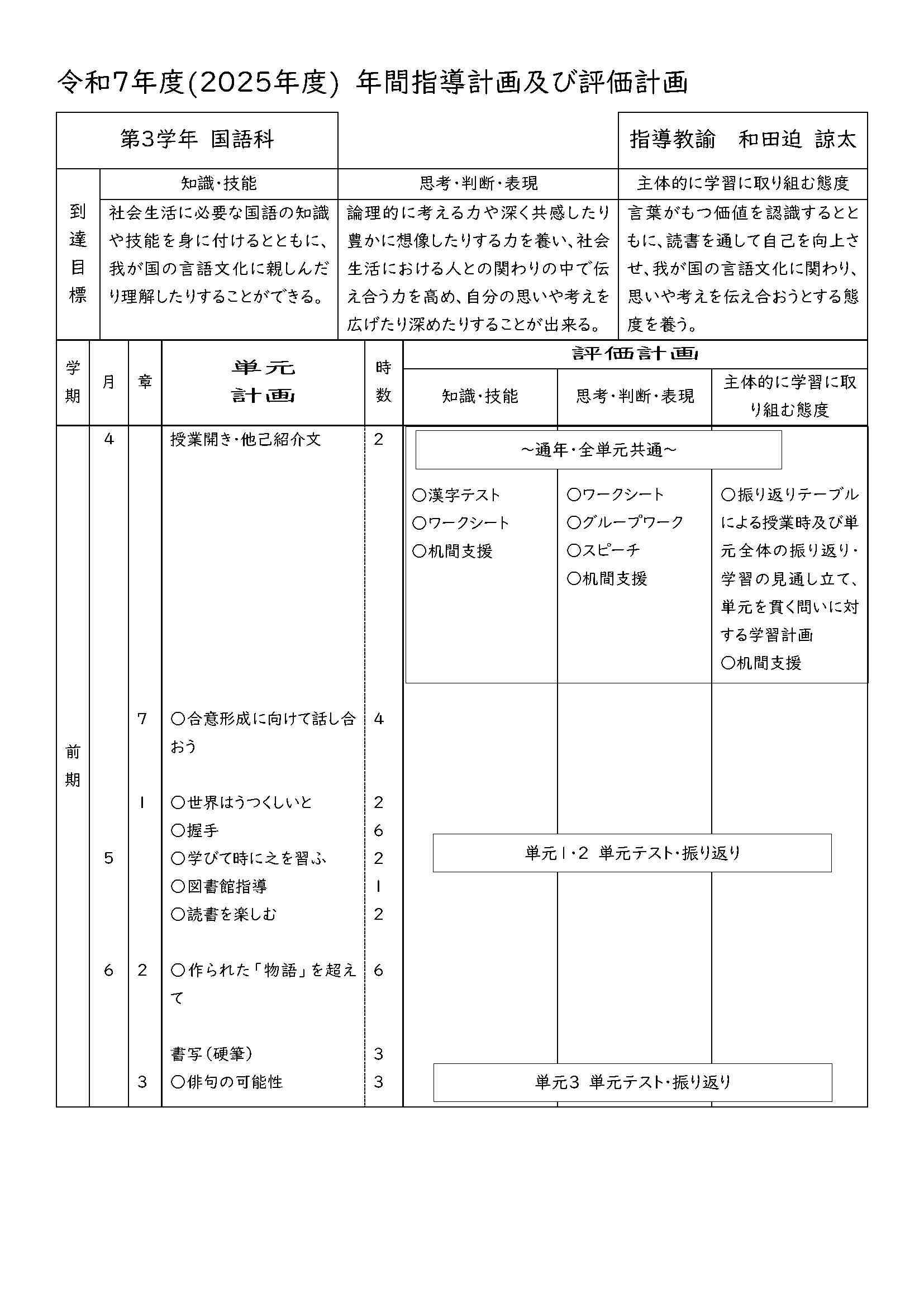 3年 国語 2025　年間評価計画_ページ_1